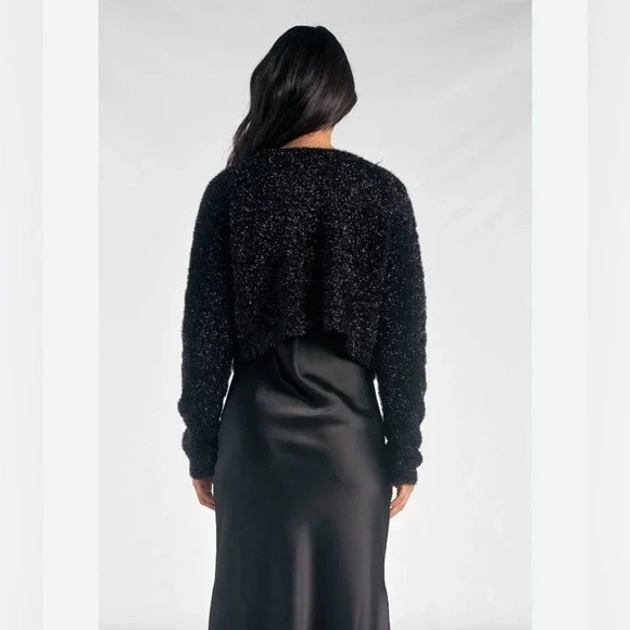 Elan metallic Eyelash Black Sweater size small NWT‎ - Picture 2 of 14